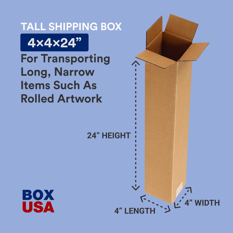 BOX USA صناديق شحن الولايات المتحدة 4"L x 4"W x 24"H، عبوة 25 صندوق كرتوني طويل للشحن، التعبئة، النقل، صندوق التخزين للمنزل أو العمل، صناديق جملة قوية - Image 3
